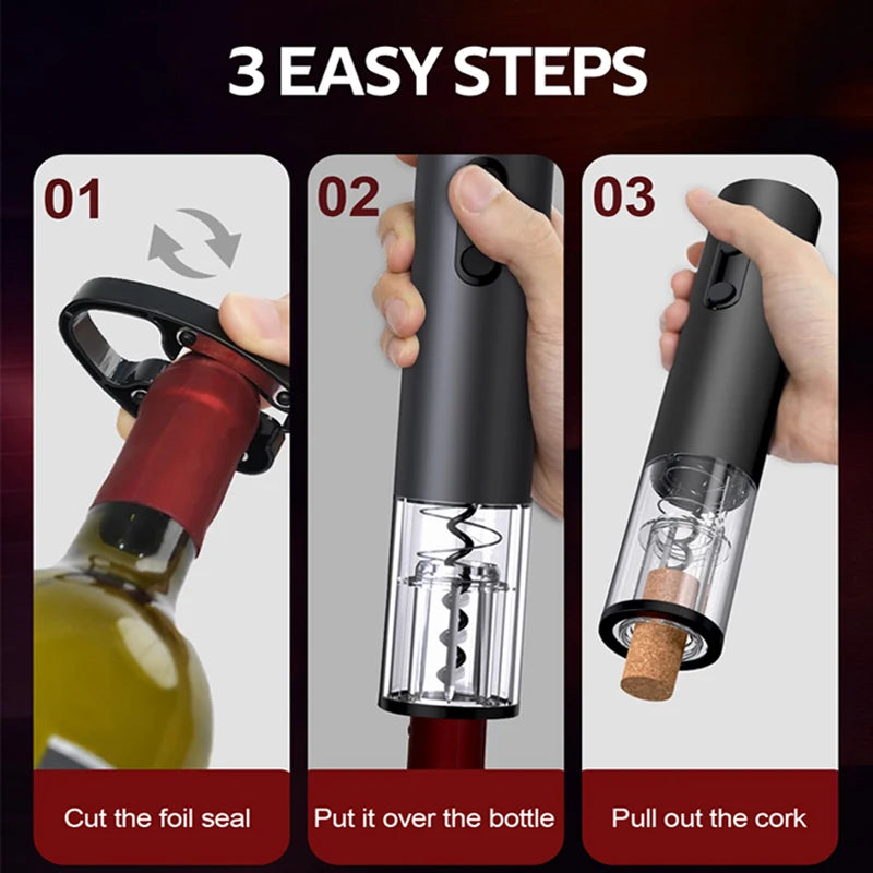 Electric Wine Opener Gift Set Automatic Corkscrew with Foil Cutter One-Click Button Battery Bottle Opener for Kitchen Bar Party