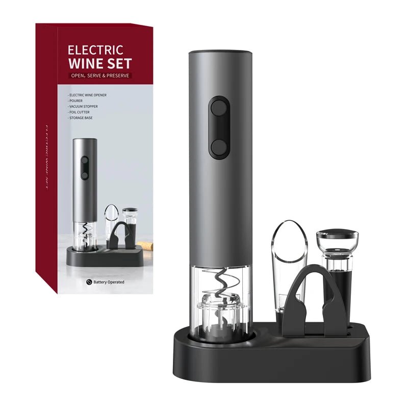 Electric Wine Opener Gift Set Automatic Corkscrew with Foil Cutter One-Click Button Battery Bottle Opener for Kitchen Bar Party