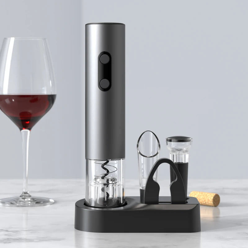 Electric Wine Opener Gift Set Automatic Corkscrew with Foil Cutter One-Click Button Battery Bottle Opener for Kitchen Bar Party